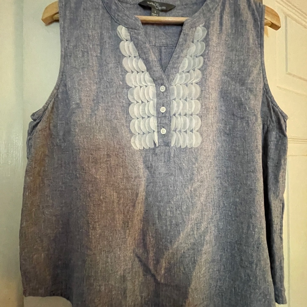 Market & Spruce blue chambray Embellished Blouse